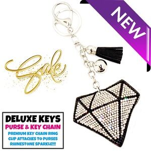 DeLuxe Keys Rhinestone Keychain/Purse Chain-WHITE DIAMOND